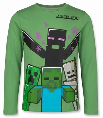 Produktbild von Minecraft Creeper Gamer Kinder Jungen Langarmshirt Shirt 100% Baumwolle - Grün, 116