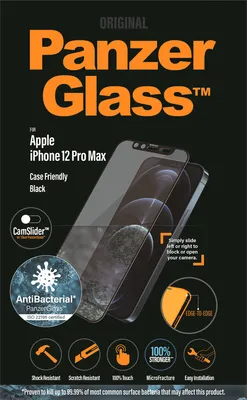 Obrázek produktu pro PanzerGlass 2715, Apple, Apple - iPhone 12 Pro Max, Aplikace nasucho, Odolné proti poškrábání, Odolný proti nárazům, Antibakteriální, Průhledná, 1 kusů