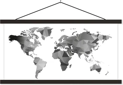 Produktbild von MuchoWow® Textilposter Weltkarte - Formen - Grautöne 150x75 cm mit schwarzem Rahmen - Posterleiste