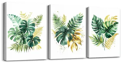 3er-Set Canvas-Wandbilder, tropische Blätter, 40x30 cm