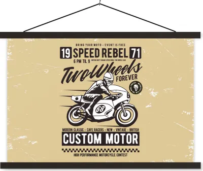 Produktbild von MuchoWow® Textilposter Motorrad - Vintage - Zeichnung - Zitat 60x40 cm mit schwarzem Rahmen - Hölzernes