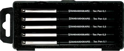 Produktbild von Standardgraph Fineliner Tec Pen Set 0,1/ 0,3/ 0,5/ 0,6/ 0,8 mm, schwarz