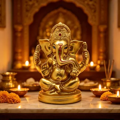 Zdjęcie produktu dla Figura bóstwa hinduistycznego Ganesha, idealna do modlitw (pooja) i dekoracji
