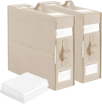 Produktbild von Bettwäsche-Organizer – Leinen/Beige – großes Fassungsvermögen – für Laken/Kleidung/Kissen – mit Beschriftungsrahmen
