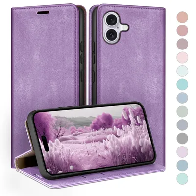 Produktbild von HUOUH für iPhone 17 6.3" Hülle mit RFID Schutzhülle aus Lederhülle Handyhülle,Kartenfach Leder ständer Handy hülle,360 Grad Schutz Cover für Apple 17 Klapphülle Wallet Case Flieder Lila