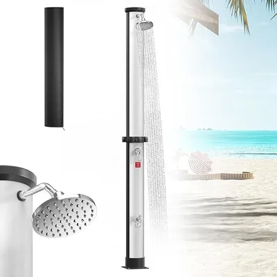 Produktbild von Solardusche 40 Liter für Garten & Pool, Solar Gartendusche mit 360° Schwenkbarem Regenduschkopf, Aussendusche mit Wasserhahn & Gartenschlauchanschluss Camping Outdoor, Silber-Schwarz