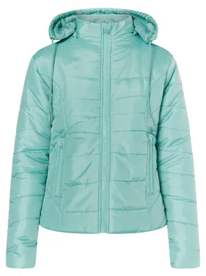 Produktbild von Damen Jacke grün Größe M dünn gefüttert mit abnehmbarer Kapuze und Kordelzug
