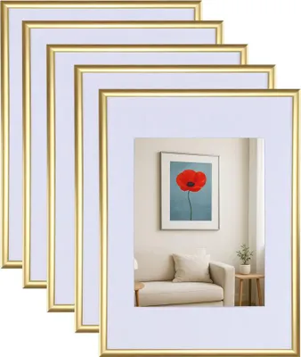 Produktbild von 3er 5er Set New Lifestyle Kunststoff Bilderrahmen mit Passepartout & Klarglas Collage Wanddeko Poste - Farbe: 5er Pack Gold | Format: 30x40