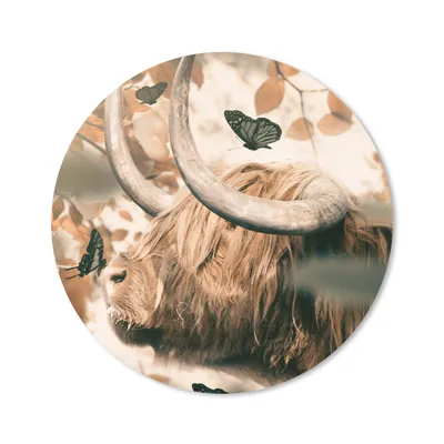 Produktbild von MuchoWow® Mauspad Mousepad Schottischer Hochländer - Schmetterling - Blätter 20x20 cm - Mousepads - Maus Mat - Pad - Mausunterlage - Schreibtischmatte