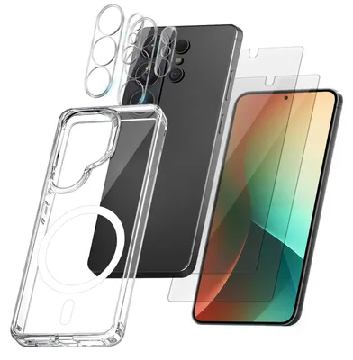 Produktbild von Handy Hülle für Samsung Galaxy S26 Ultra Handyhülle mit 2x Display und Kameraglas Magnetring Case Cover Bumper Backcover Schutzhülle Magnethülle Farbe: Transparent