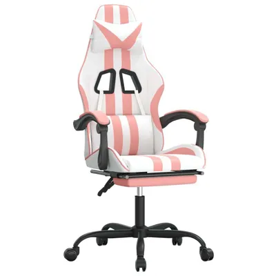 Image de vidaXL Chaise de jeu avec repose-pieds Blanc et rose Similicuir