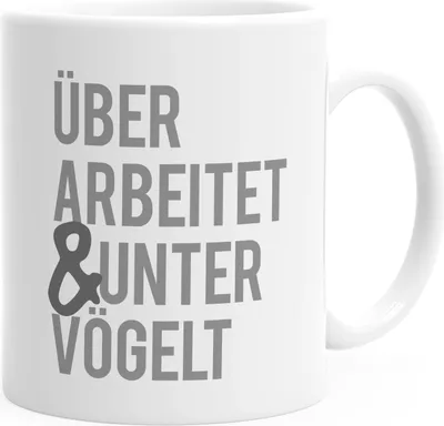 Produktbild von Kaffee-Tasse mit Spruch überarbeitet & untervögelt Kaffeebecher Bürotasse MoonWorks® weiß Keramik-Tasse