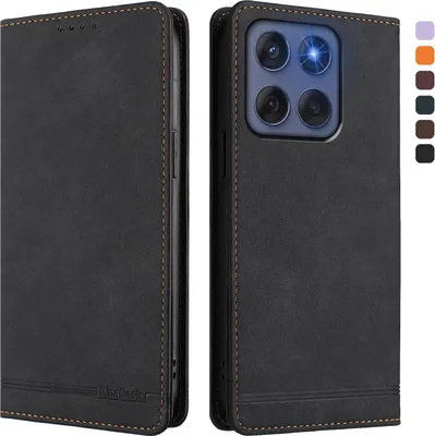 Produktbild von Hülle für Motorola Edge 60/ Edge 60 Fusion, Retro Kunstleder Ständer Klapphülle mit Kartenfächer und Magnetische Schwarz