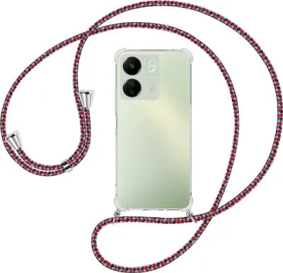 Produktbild von Handykette Backcover-Schutzhülle mit Band (Metall silberfarben) für Xiaomi Redmi 13C (6.71'') - silber/blau/rot