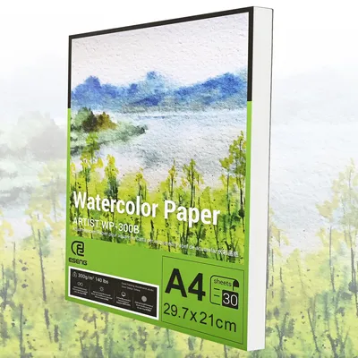 Image de ESENG® Papier aquarelle premium DIN A4, 100% coton - 30x feuilles - 300GSM - Blanc, Bloc aquarelle, papier pour aquarelle, dessin, peinture