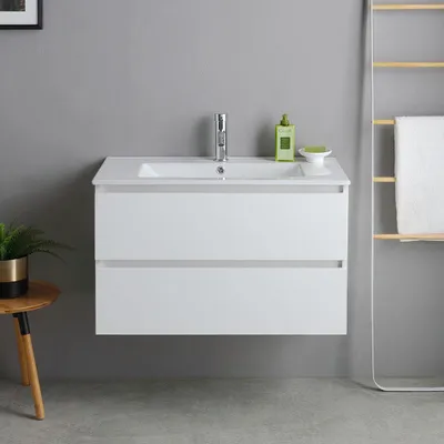 Produktbild von Unterschrank mit Waschtisch in 80 cm – weiße Holzoptik | Bilbao
