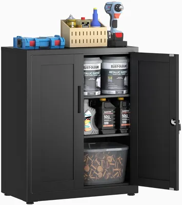 Immagine prodotto di OSC211B01HI, armadio archivio, mobiletto per garage con serratura, 3 ripiani, colore nero