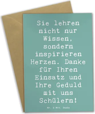 Produktbild von Mr. & Mrs. Panda Grußkarte Spruch Danke Lehrer - Meeresbrise - Geschenk, Wertschätzung, Aufmerksamkeit, Lieblingslehrer, Bedanken, weihnachtskarten, Grußkarten, Dank an