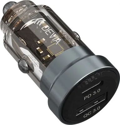 Image de Chargeur voiture Devia 1x USB, 1x USB Type C 30 W chargeur rapide en noir