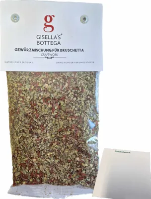 Produktbild von Gisellas Bottega Gewürzmischung für Bruschetta (50g Packung) + usy Block