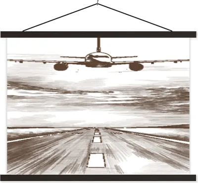 Produktbild von MuchoWow® Textilposter Flugzeug - Luft - Schwarz - Weiß 40x30 cm mit schwarzem Rahmen - Dekorationen