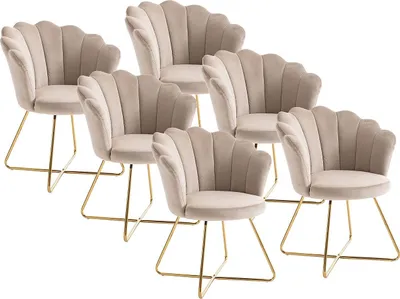 Produktbild von Stuhl 6er-Set - Samt & Metall - Beige & Goldfarben - FIORI II