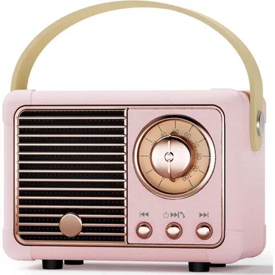 Zdjęcie produktu dla Głośnik Bluetooth – mały przenośny głośnik w stylu retro – nadaje się do użytku wewnątrz i na zewnątrz – dekoracja do pokoju dziecięcego – idealny prezent lub dekoracja na urodziny, uroczystości i wesela – różowy