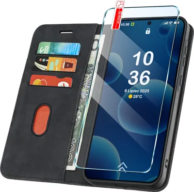 Zdjęcie produktu dla ETUI Z KLAPKĄ do Samsung A54 Zamykane Magnetyczne Skórzane czarne +Szkło