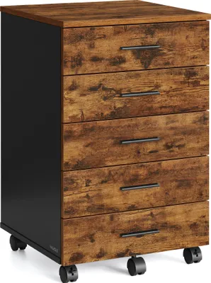 Produktbild von VASAGLE Rollcontainer, Aktenschrank, Schubladenschrank, Druckerständer, 5 Schubladen, mit werkzeuglosen Gleitschienen, braun