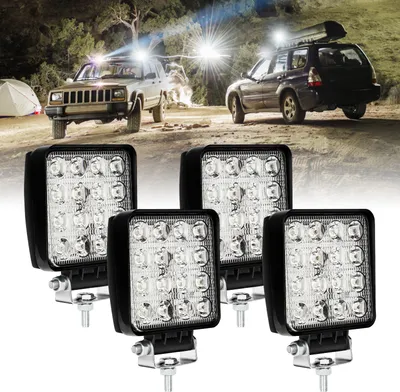 Image de Jopassy Rectangle LED Phare de travail IP67 étanche 12V 24V LED Phare pour camion,tout terrain, SUV, ATV,tracteur Phare de recul 48W 4 pièces