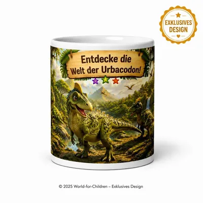 Produktbild von Dino Tasse Urbacodon 330 ml – Keramiktasse mit Dinosaurier-Motiv, Geschenk für Dino-Fans