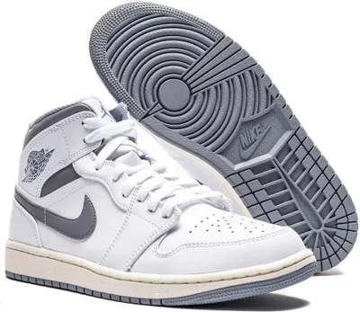 Image de Air Jordan 1 Mid Blanc, Gris neutre, Stealth - 40 (taille européenne)