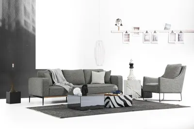 Produktbild von Sofagarnitur 2 Sitzer Sessel Zweisitzer Stoff Sofas Modern Design Grau