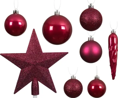 Produktbild von Weihnachtskugeln Kunststoff mit Christbaumstern 33er Set - Fuchsia
