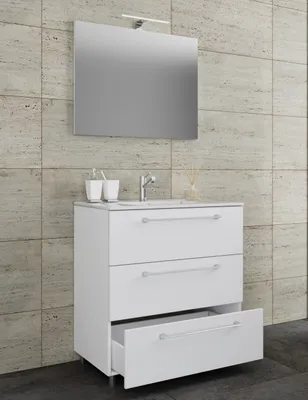 Produktbild von VCM 3-tlg. Waschplatz Waschtisch | Waschbecken Unterschrank Breite 60 cm | Badmöbel Set stehend mit drei Schubladen Spiegel | Badinos