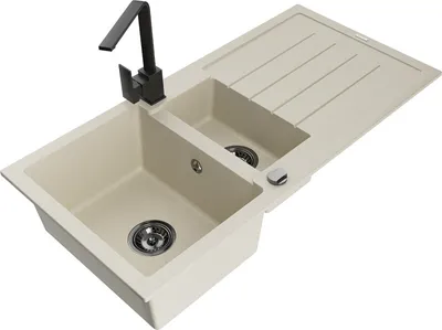 Produktbild von Mexen Andres 1,5-Becken-Granitspüle mit Abtropffläche und Mischbatterie Rita, Beige - 6515-69-670300-70