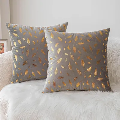 Produktbild von Set aus 2 Samt-Kissenbezug für Wohnzimmer und Bett, dekorative Kissenbezüge 45*45cm für Sofa, weiche Sofakissenbezüge für Boho-Wohnkultur (grau)