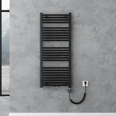 Produktbild von doporro Badheizung gerade 120x50cm Anthrazit Röhrenheizkörper Horizontal 2in1 Mittelanschluss oder Seitenanschluss Badheizkörper mit Heizstab 600W