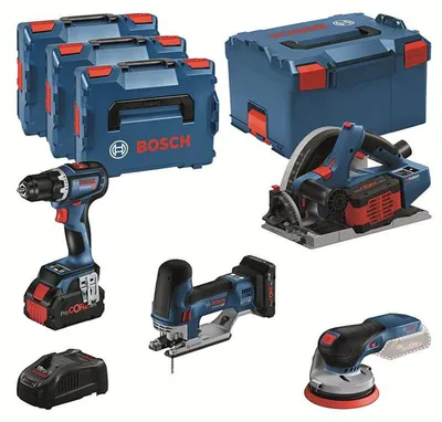 Image de Pack 4 outils 18V BOSCH  : GSR 18V-90C + GKT 18V-52GC + GST 18V-155 SC+ GEX 18V-125 + 1 batterie 4,0 Ah (ProCORE) + 2 batteries 5,5 Ah (ProCORE) + GAL 1880CV (L)