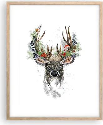 Produktbild von Gerahmtes Poster - Rahmen in heller Eiche - Surrealismus Hirsch Boho - 40x50 cm - Wand Bild - Wanddeko - Wandbilder - Kunstposter - Wandposter - Bilderrahmen - Bilder - Kunstdruck - P2NPA40x50-4486