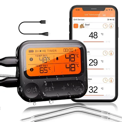 Produktbild von Küchenthermometer, Intelligentes Bluetooth-Fleischthermometer, Lebensmittelthermometer mit drahtloser Bluetooth-App-Steuerung und Alarmfunktion