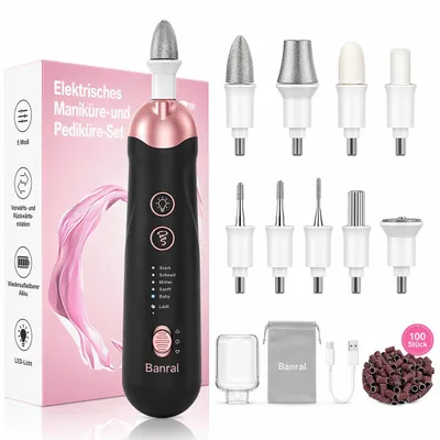 Immagine prodotto di Set manicure e pedicure elettrico - Set pedicure per la cura dei piedi con lima elettrica per unghie, 5 velocità e luce LED, trapano per unghie con 10