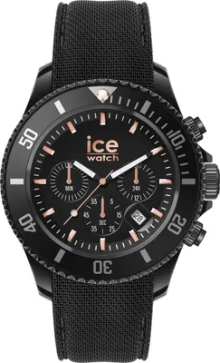 A black Ice-Watch chronograph for men is shown against a white background.
