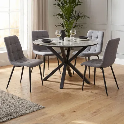 Image de Ensemble de salle à manger Homestyle4u avec 4 chaises, table ronde de 110 cm, ensemble de salon, table de cuisine, salle à manger