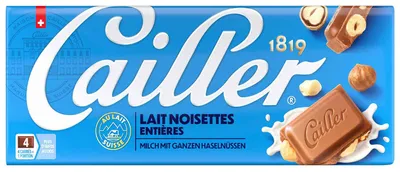 Produktbild von Cailler Milk Hazelnuts, Milchschokolade, 100 g, 395 kJ, 95 kcal, 6,8 g, 6,7 g