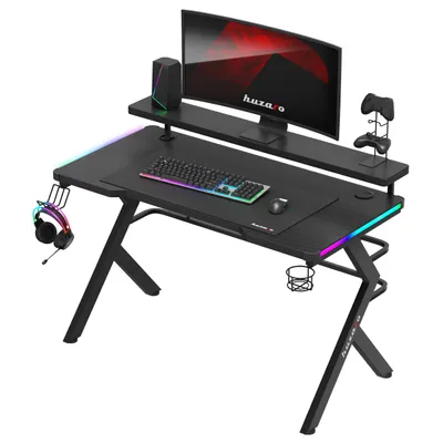 Obrázek produktu pro huzaro Hero 5.0 | RGB LED herní stůl počítačový stůl kancelářský stůl | studijní stůl pro hráče | stojan na monitor karbonová deska stolu | 120 x 60 | černá