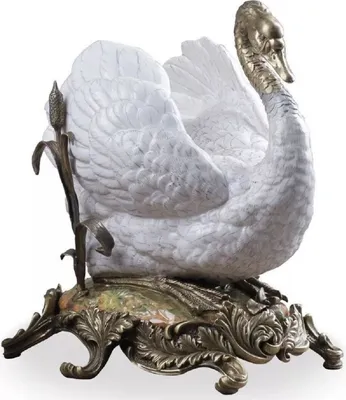 Produktbild von Casa Padrino Barock Porzellan Deko Figur Schwan Weiß / Bronze 20 x 18 x H. 24 cm