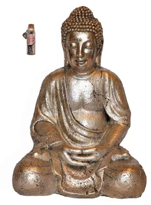 Produktbild von Sitzende Buddha-Dekoration, ca. 40 cm hoch in Silber mit Wunschglas | Buddha-Figur für Zuhause | Buddha-Statue, Wohnaccessoire und Feng Shui Dekoration
