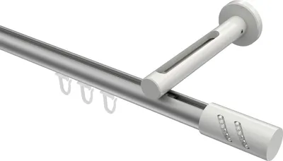 Produktbild von Interdeco Innenlaufstange / Gardinenstange mit Innenlauf Silbergrau / Weiß, Typ Siteno Zoena (Glitzerzylinder), 20 mm Ø 1-läufig, 100 cm