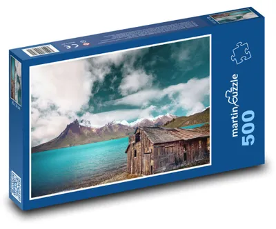 Zdjęcie produktu dla martinpuzzle - Puzzle 500 - Zasneżone góry - jezioro, dom